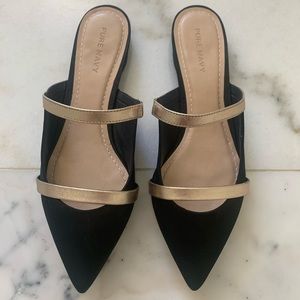 Black with gold straps flats